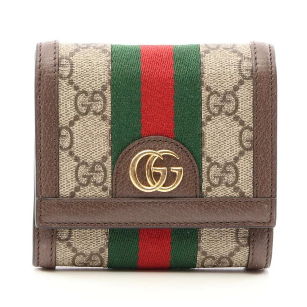 Gucci Ophidia GG Wallet Sherry Bifold Leather Beige Green
